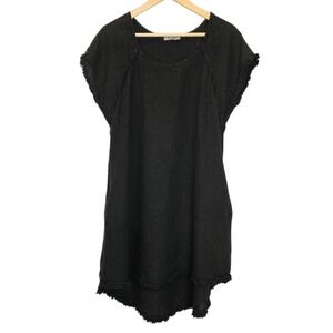 Meo Meli Italy 100% Linen Lagenlook Tunic Dress Short Black Dress Size Medium ?‎